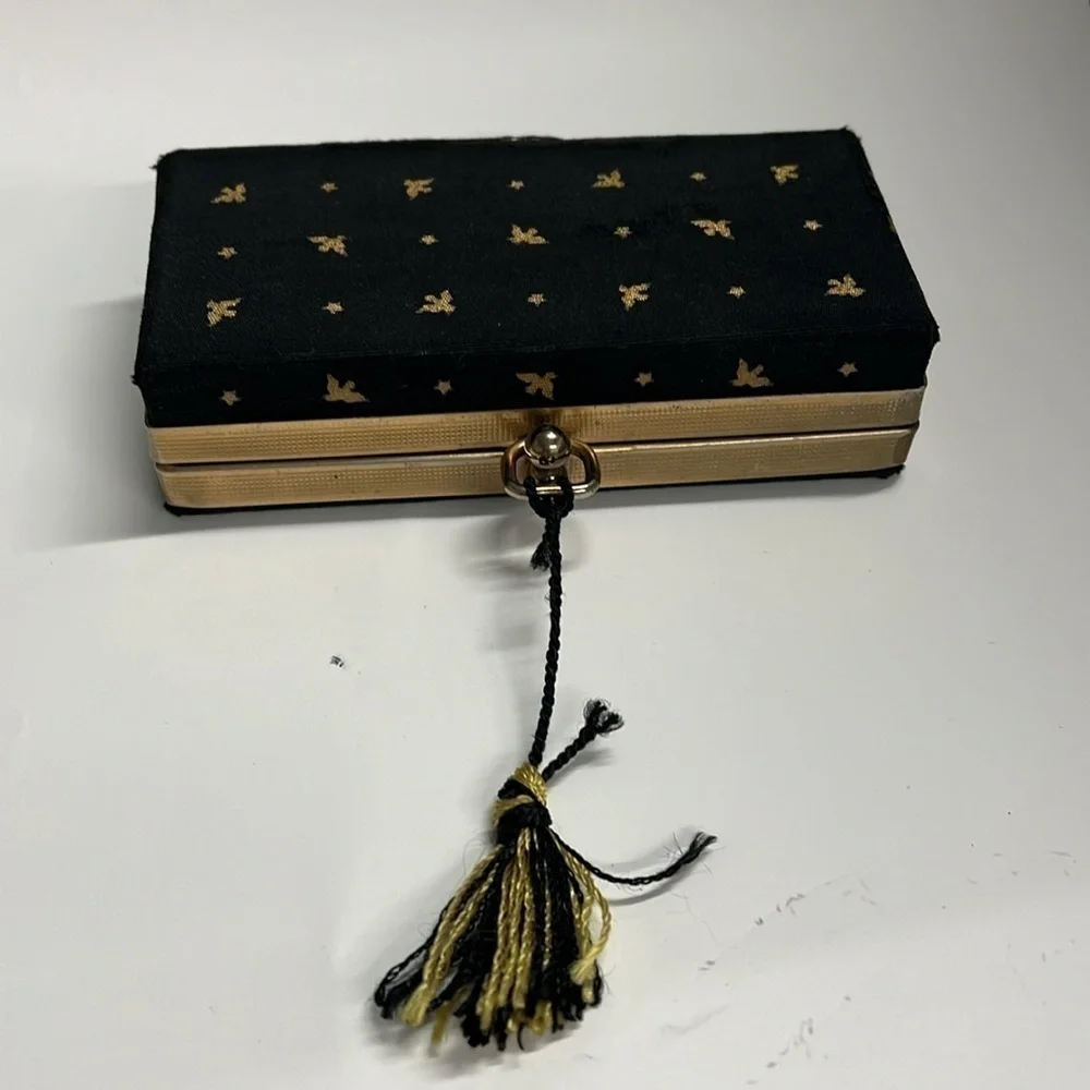 Vintage 60s Belding Corticelli Gold & Black Structured Brocade Box Clutch Case